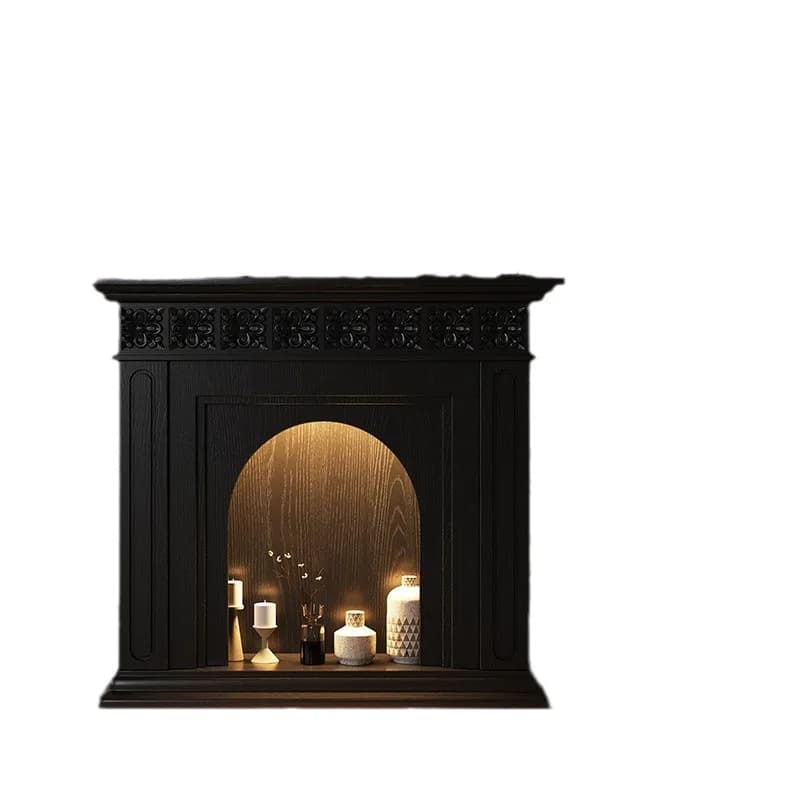 cream style solid wood black fireplace decorative cabinet, American retro European carved edge cabinet entrance solid wood