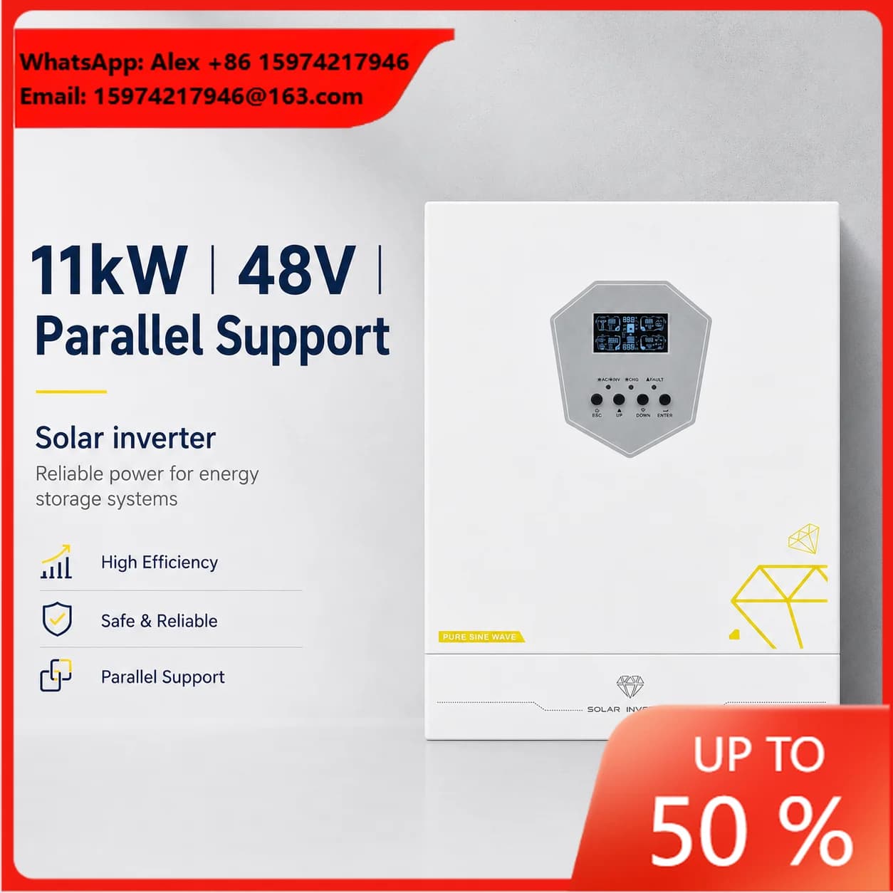 11kW Hybrid Solar Inverter 48V Pure Sine Wave MPPT 150A Parallel Version QD12048MH Activated Lithium Battery For Home