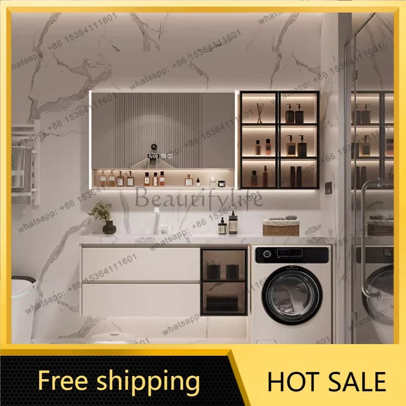 YJ combination rockslab bathroom cabinet toilet washstand Luxury furniture Modern simple balcony washing machine integrated cabi