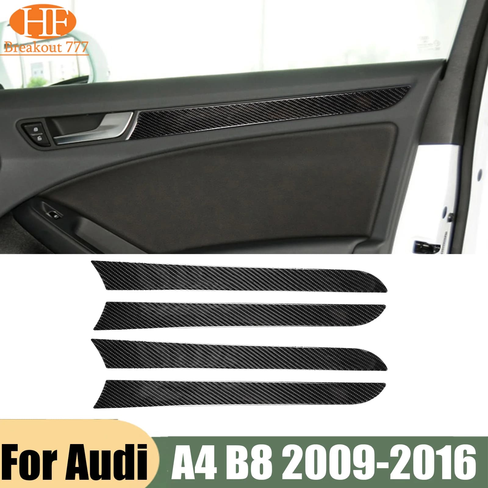4x Black Carbon Fiber Interior Window Door Panel Trim Cover for Audi A4 B8 A5