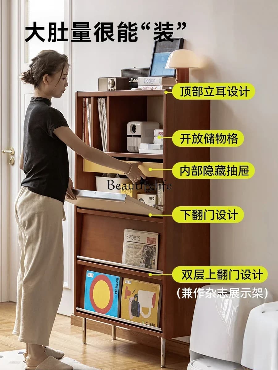yj58  Storage Retro Color Block Integrated Bookshelf Display Cabinet