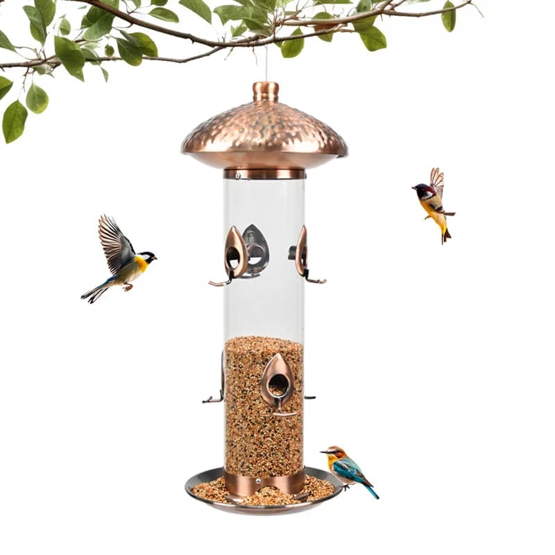 "Light Luxury Electroplated Gold Bird Feeder" is hung on the outdoor balcony to prevent UV fading