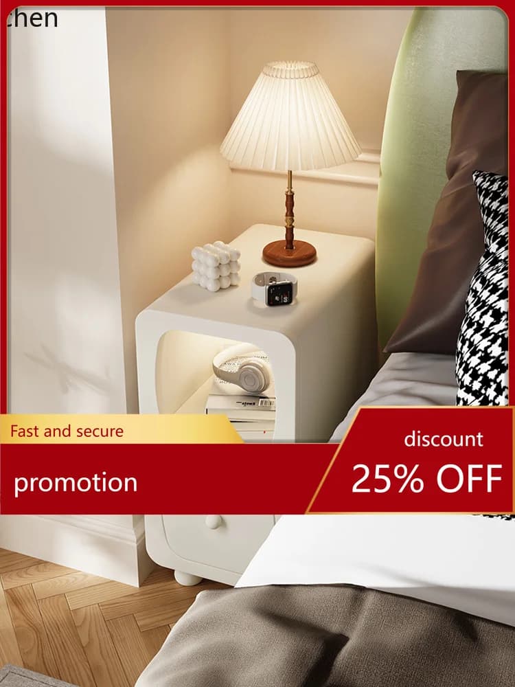 YFY Cream Style Bedside Table Narrow Gap Cabinet for Bedroom