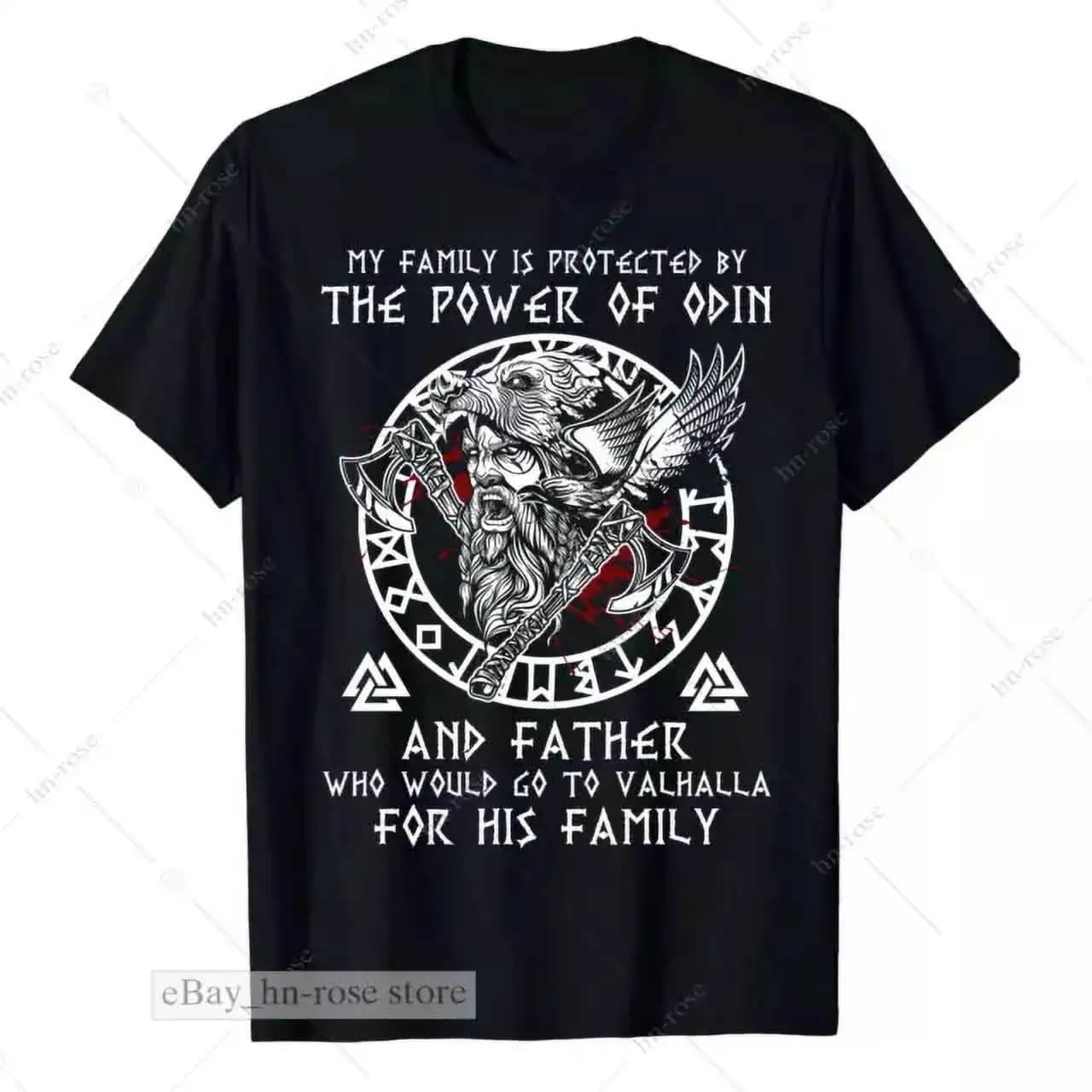 Norse Mythology Odin Protected & Valhalla Nordic Warrior T-Shirt 100% Cotton O-Neck Short Sleeve Summer Casual Mens T-shirt