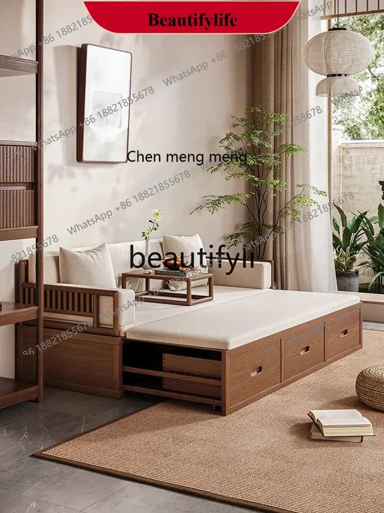 D178 New Chinese-style solid wood Arhat bed collapsed bed push-pull bed sofa dual-purpose small apartment living room
