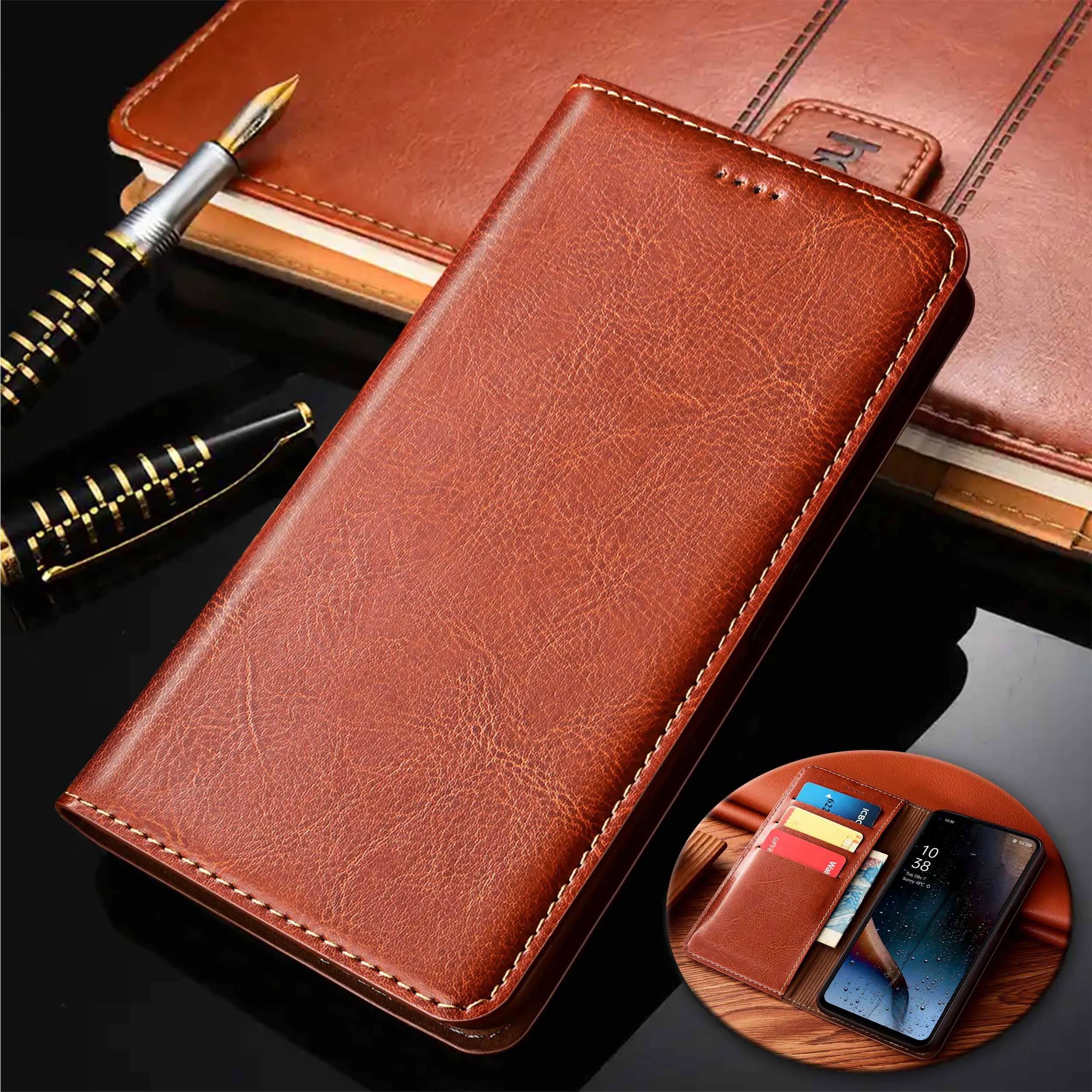 Genuine Leather Wallet Phone Case For Vivo V70 V60 V60E V50 V50E V40 V40E Lite Pro 4G 5G Crazy Horse Pattern Of Flip Cover Case