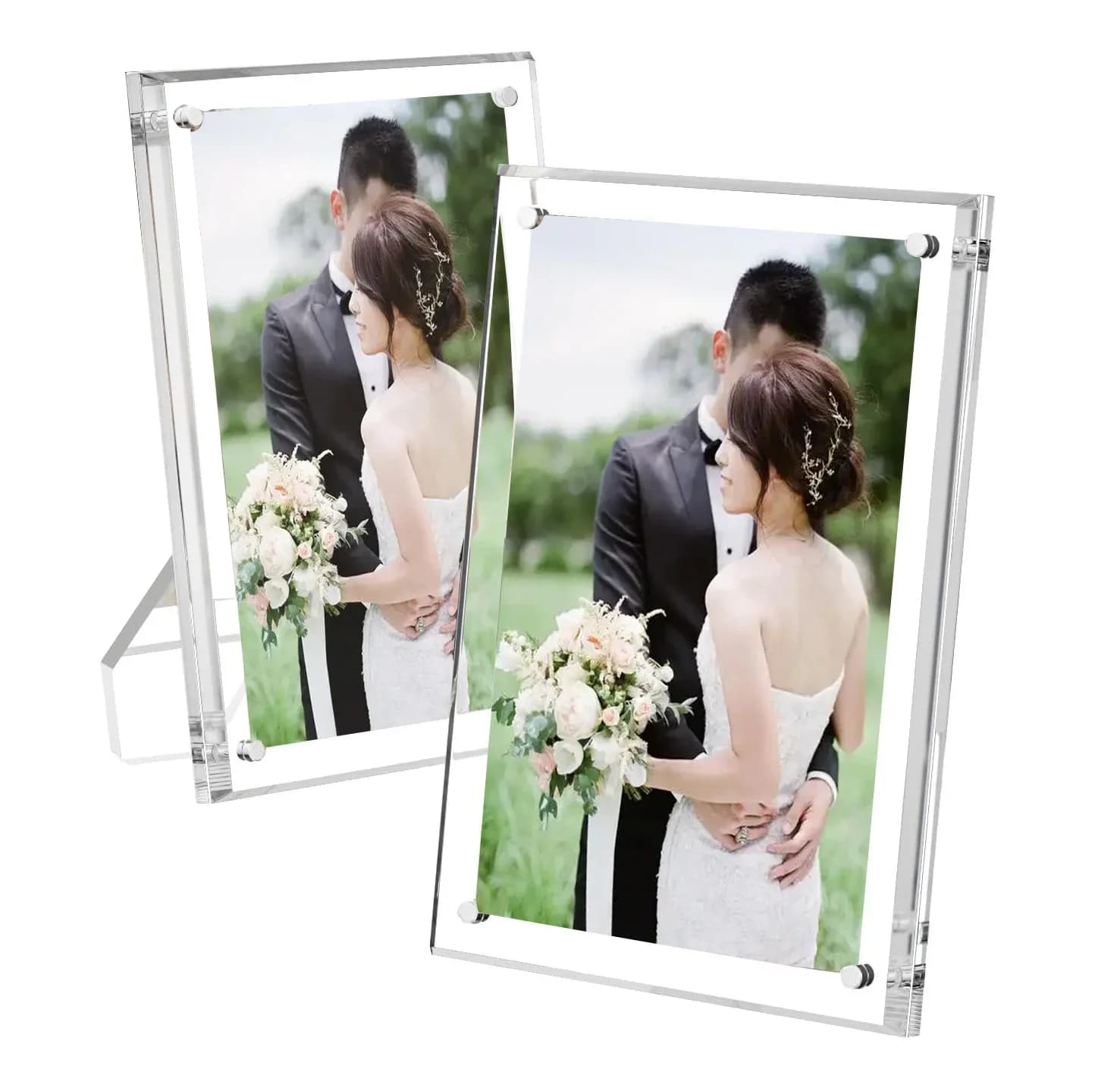 2 Pack Acrylic Picture Frames with Stands Magnetic Photo Frame Gift for Desktop Display Home Decoration