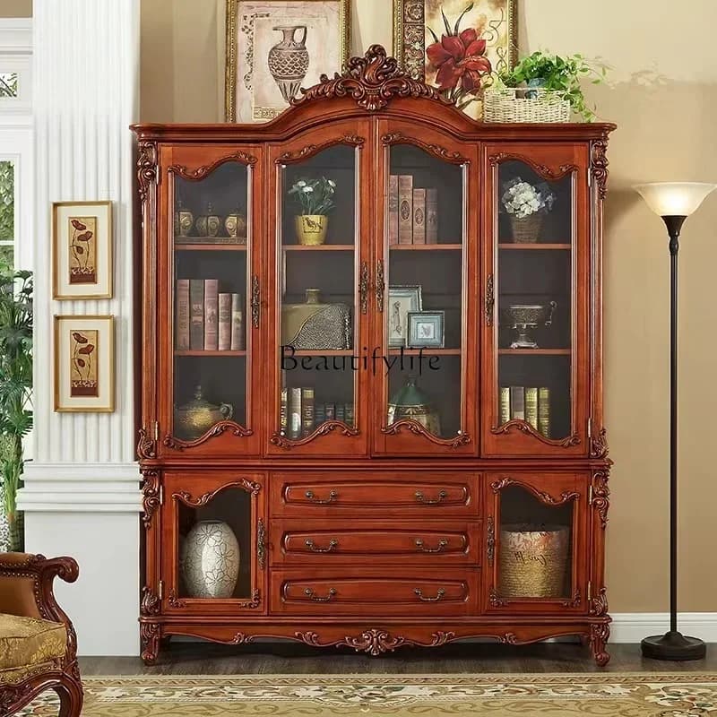 XL American Solid Wood Dining Side Cabinet, Living Room Four-door Partition LockerSSS