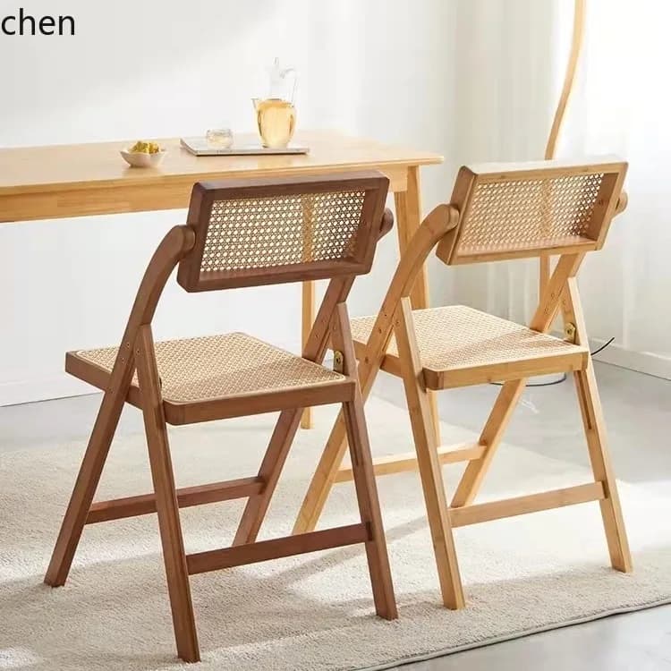 solid wood rattan foldable chair back rattan dining chair