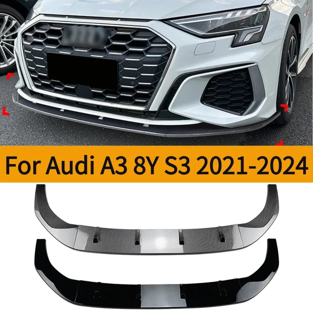 For Audi A3 8Y S3 2021-2024 Gloss Black ABS Front Bumper Splitter Diffuser Spoiler Guard  Body Kits Trim Car Accessory