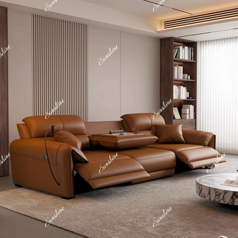 Italian minimalist multi-functional electric adjustable telescopic leather sofa simple modern in-line
