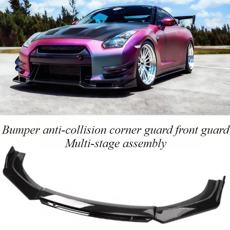 For Universal Cars 3PCS Front Bumper Lip Splitter Glossy Black With Red Stripe ABS Plastic Direct Fit Exterior Styling Body Kit