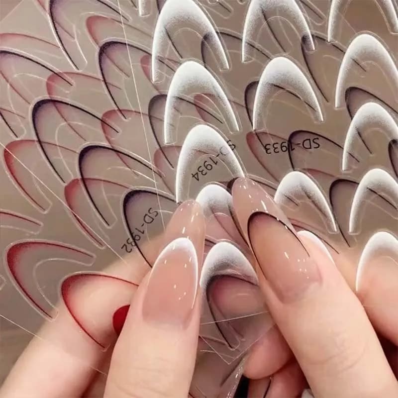 Hot Sale 3D Simple Style French Nail Sticker Solid Color French Gradient Decal Nail Art Decorations