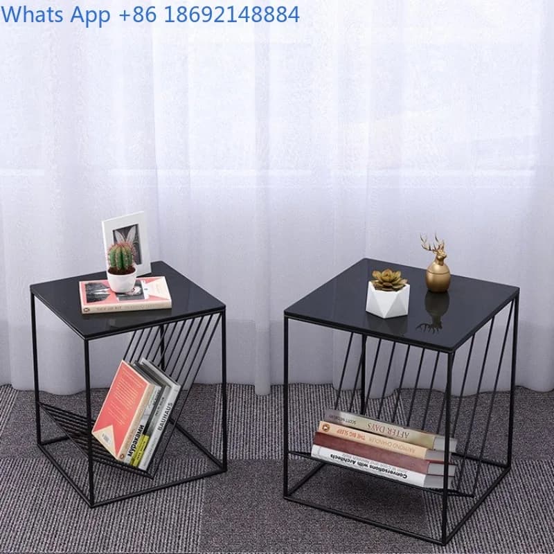 Nordic Black Lacquer Metal Coffee Table Iron Art Bedside Cabinet Side Cabinet Modern Simple Creative Square Coffee Table