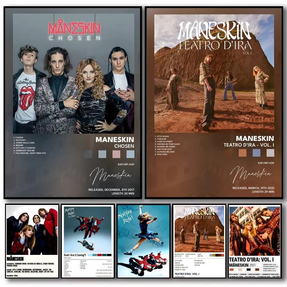 Rock Band Album M-Maneskin Poster Decorative Stickers Wall Art Mural Photo Design for Home Living Room Hallway Decoration