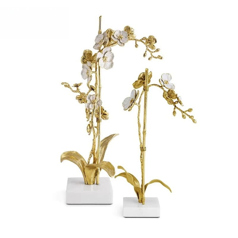 White orchid sculpture ornament, pomegranate candle holder, two-piece set, entrance gift.