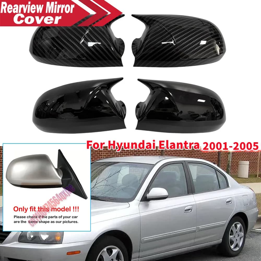 For Hyundai Elantra 2001-2005 ABS Rearview Side Mirror Cover Wing Cap Exterior Door Housing Trim Adhesive Sticker