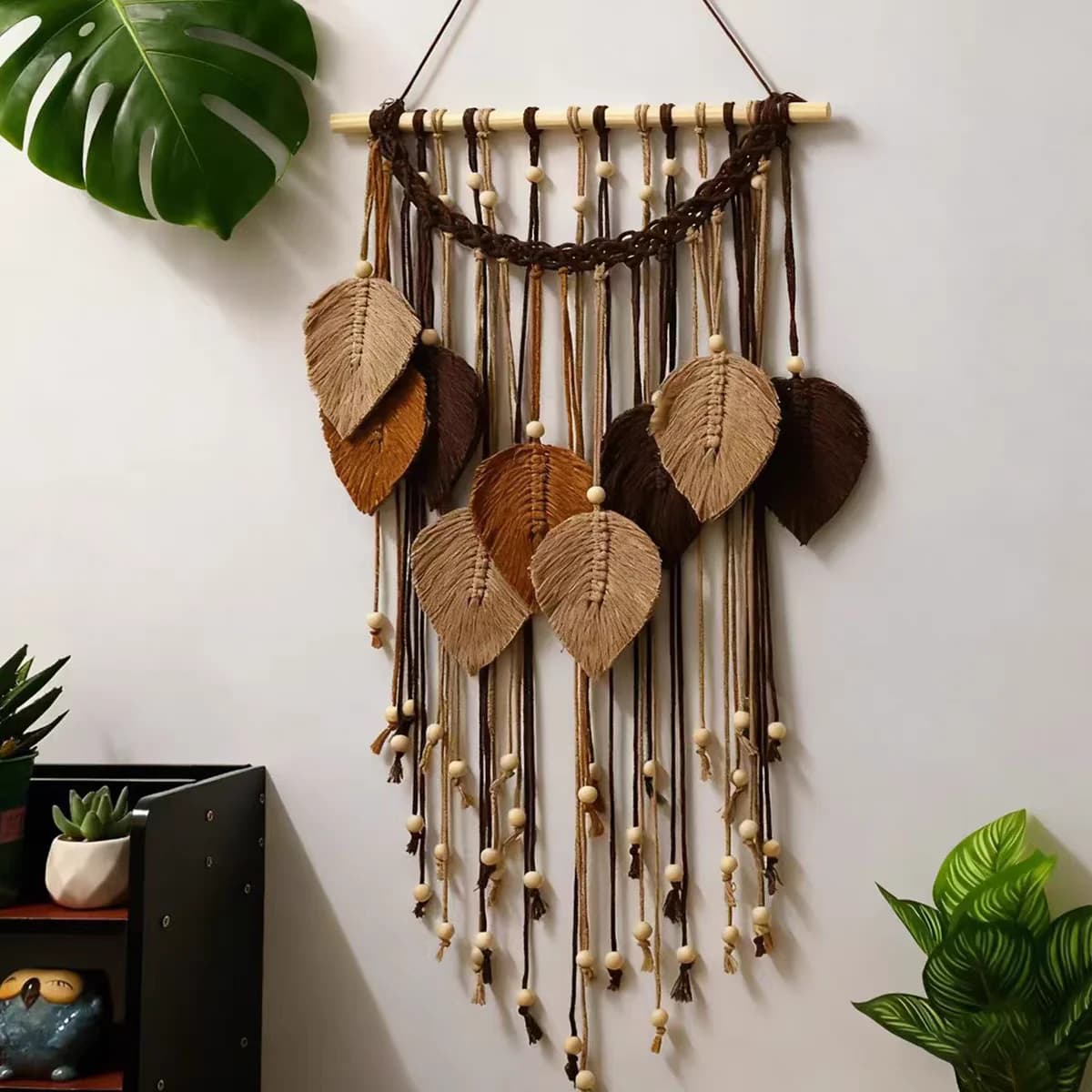 Vintage Handmade Wooden Bead Leaf Wall Tapestry, Bedroom, Living Room, Apartment Decoration, Holiday Gift.