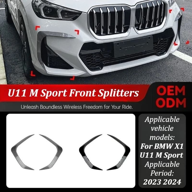 For BMW X1 U11 M Sport 2023 2024 Front Bumper Glossy Black Splitters Diffuser Side Wind Blade Styling  Car Modification Parts