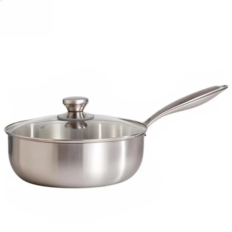Premium Stainless Steel Chef Pot Deep Flat Bottom Household Cookware Uncoated Frying Pot with Lid