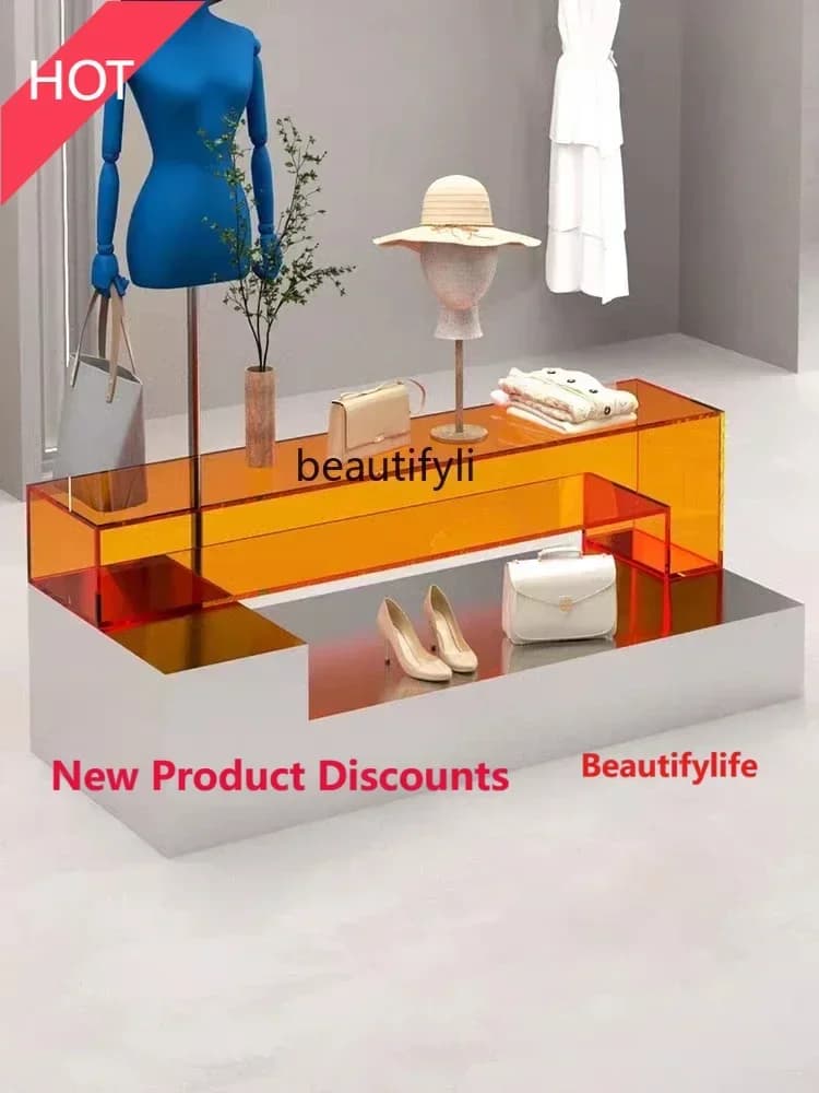 cn8617 ssClothing Store Zhongdao Display Stand Stainless Steel Display Table Acrylic Shoes Bag Display Table