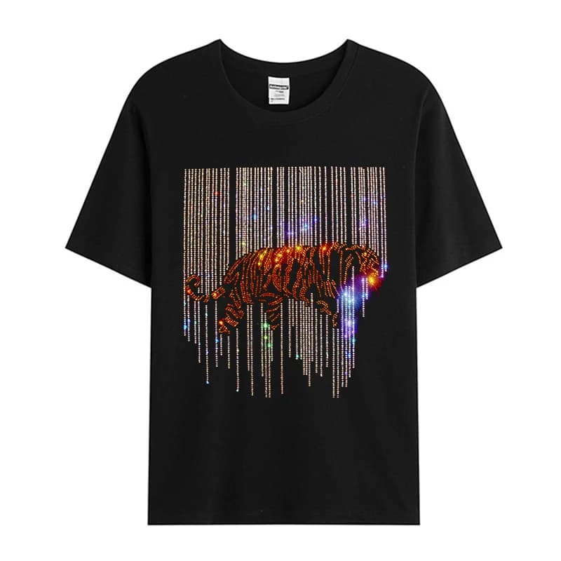 New Men's Short Sleeve Dragon Pattern Cotton Casual T-Shirt Comfortable High Quality Diamond T-Shirt