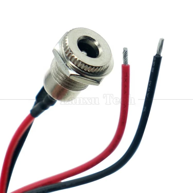 5pcs 10cm 18AWG 5A Panel Mount DC 099 Female Socket 5.5x2.1mm 2.5mm Metal Threaded Copper Connector with Open Tinned Wires End