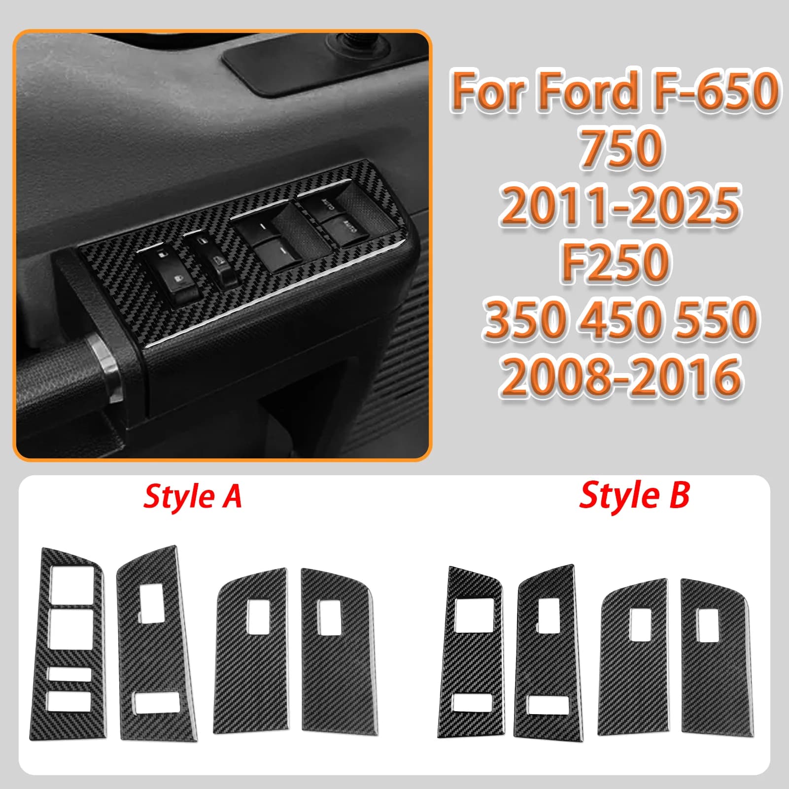 For Ford F650 750 F250 350 450 550 Car Window Lift Switch Button Panel Decorative Carbon Fiber Interior Accessory Sticker