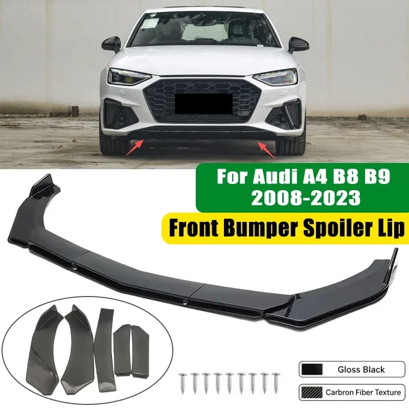 For Audi A4 B8 B9 2008-2023 5Pcs ABS Car Front Bumper Lip Spoiler Splitter Body Kit Canard Tuning Accessories