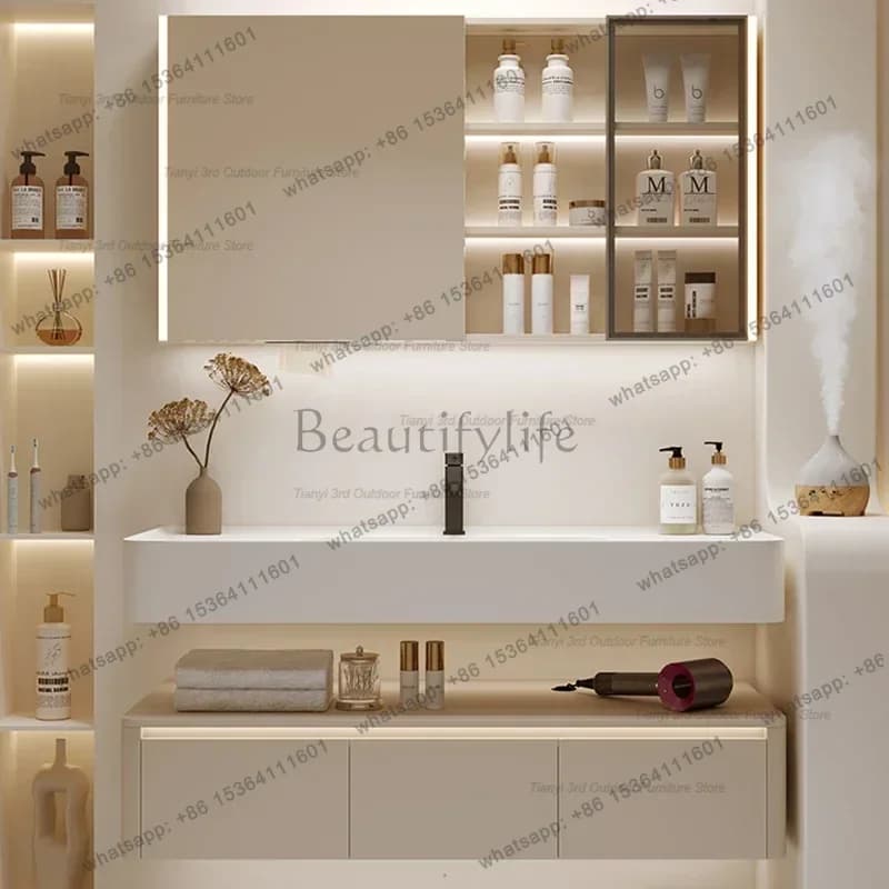 Rock Plate Bathroom Cabinets Wall-mounted Vanity with Sink Smart Mirror Cabinets Hotel Simple Furniture Arredo Bagno