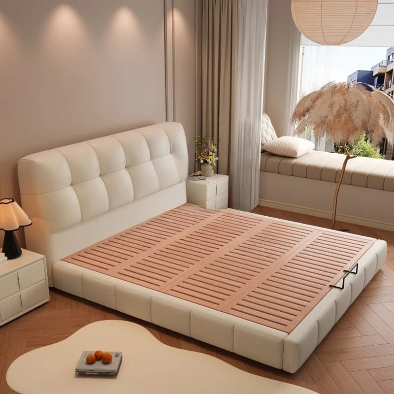 Leather bed Modern simple bed Atmospheric master bedroom bed 1.8 meters flush edge