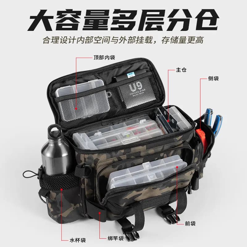 Luya bag, multi-functional fanny pack, messenger bag, large-capacity fishing rod bag.