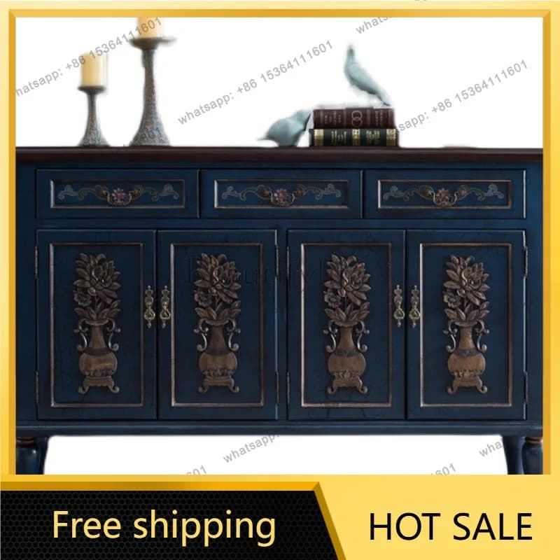 Zj. American foyer entrance shoe cabinet relief solid wood partition locker blue entrance table