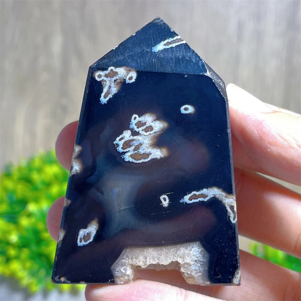 Black Agate Crystal NaturalTower Point Wand  Stone Quartz Mineral Polished Home Room Gem Decoration Geode Gift Energy