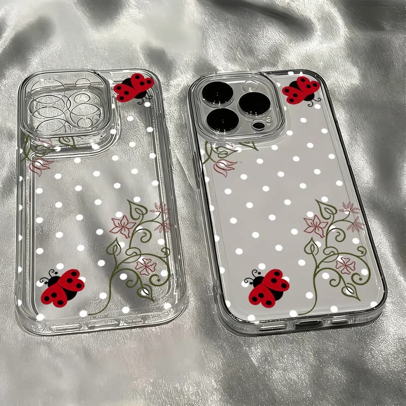 Polka Dot Ladybug Floral Phone Case For iPhone 17 Pro Max Cases iPhone Air 17e 16e 16 Plus 15 14 13 12 11 8 7 XS Max X XR Cover
