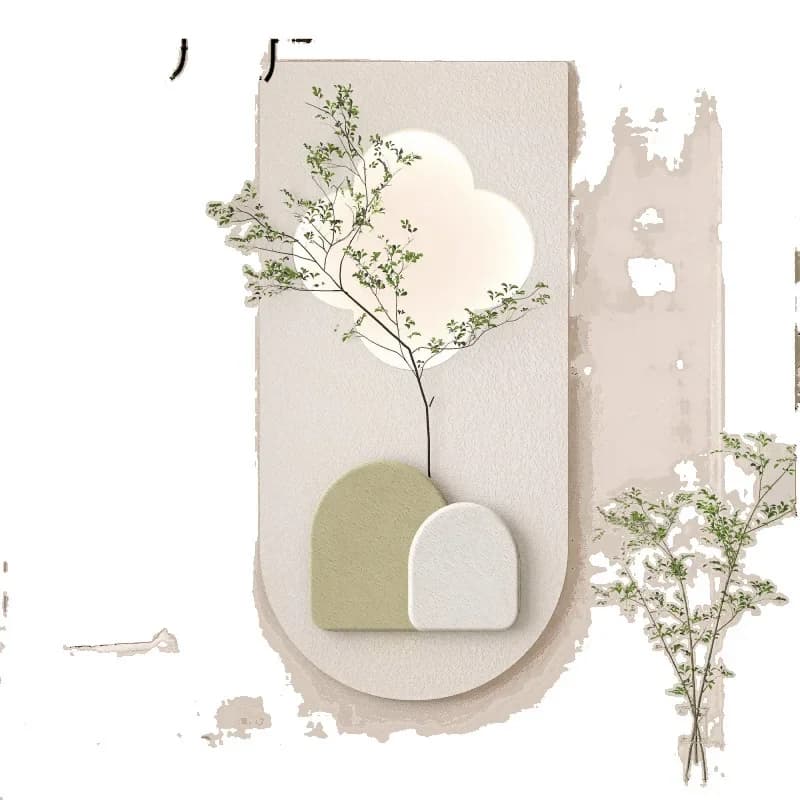 Wabi-sabi cream decorative painting, green sofa background wall mural