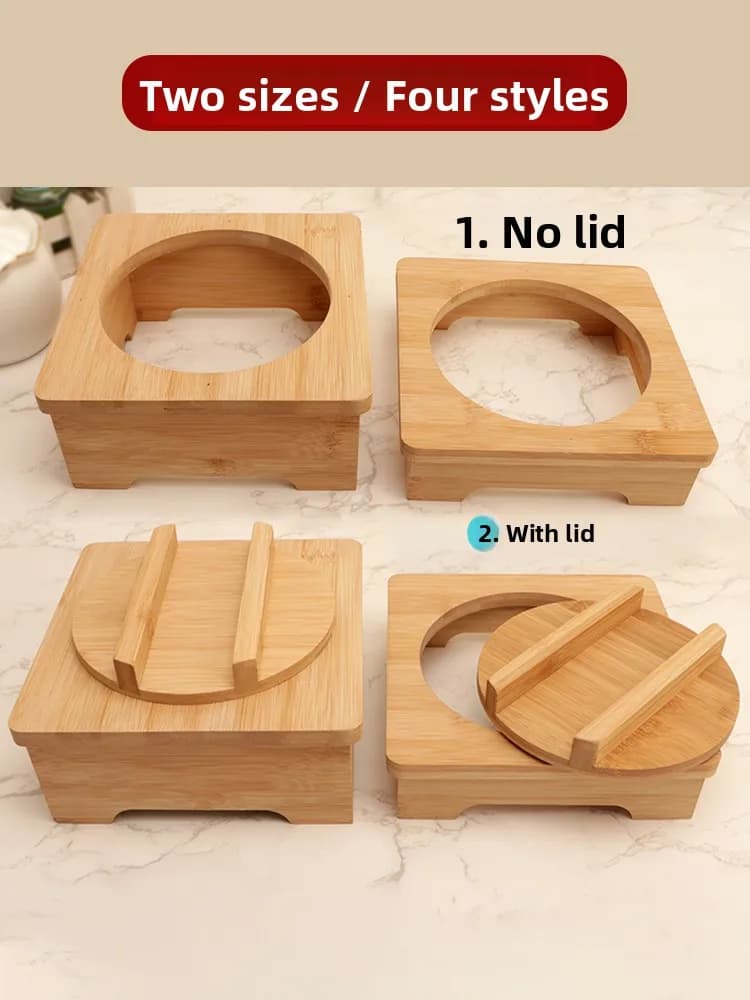 Wooden Stone Pot Wok Base Korean Style Cooking Pot Stand Rice Mixing Special Bowl Stand Heat Resistant Anti Slip Square Shape
