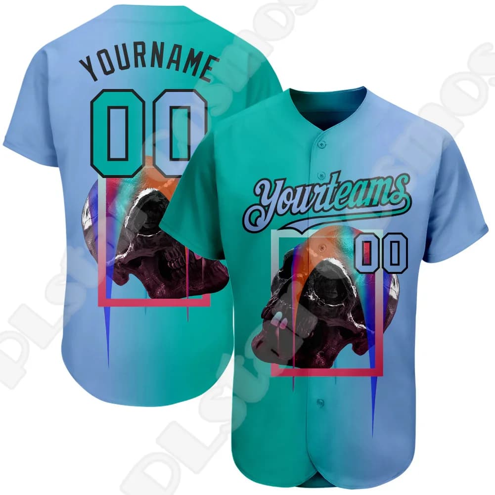 Custom Name Halloween Skull Dragon Graffiti Gradient Retro Tattoo 3DPrint Summer Casual Harajuku Funny Baseball Shirts Jersey 21