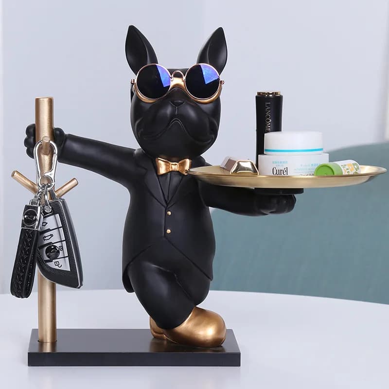 Home Decoration French Bulldog Sculpture Dog Statue Decoration Statue Storage Metal Tray Coins Piggy Bank Entrance Key