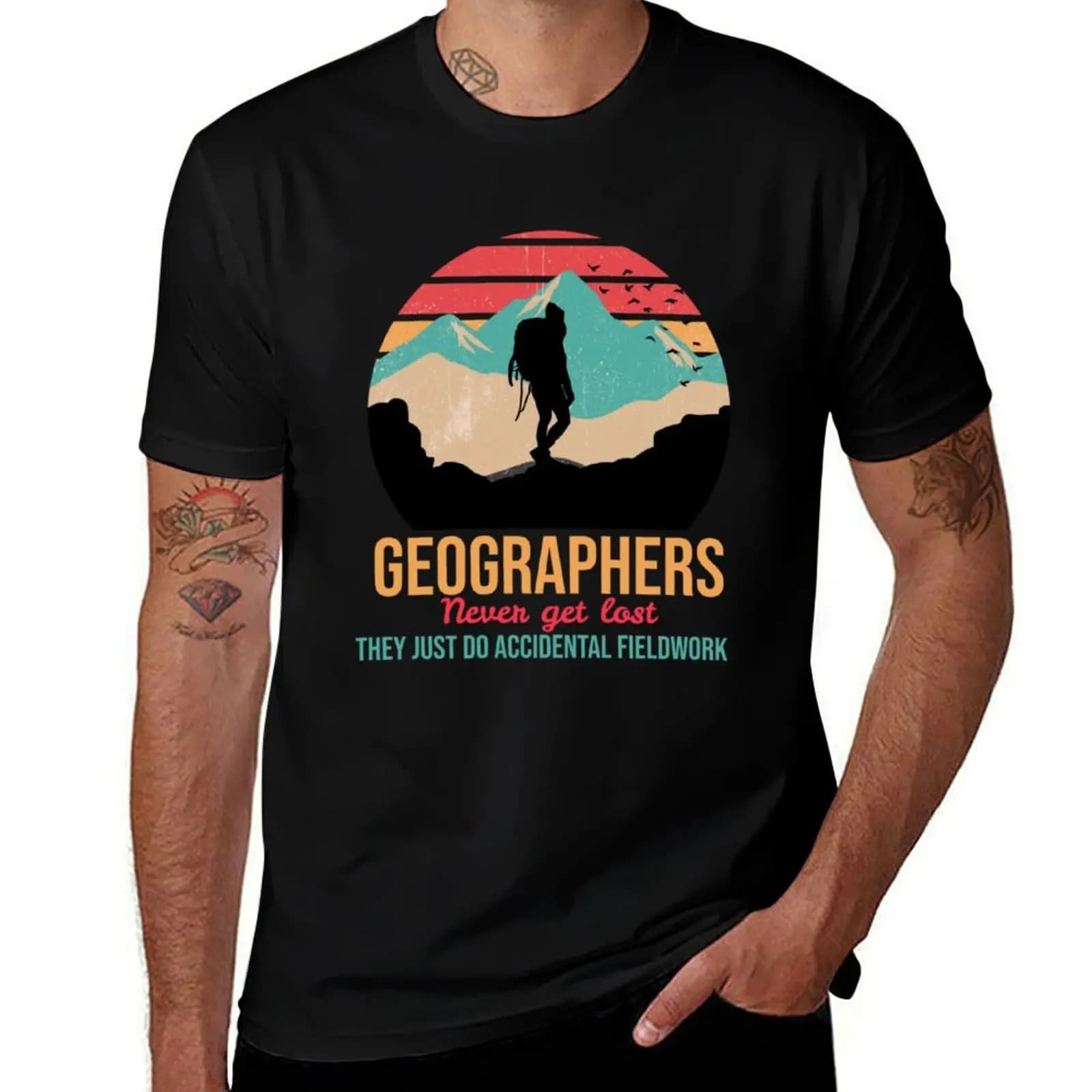 Geographers never get lost they just do accidental fieldwork T-Shirt Retro Graphic Print T-Shirt