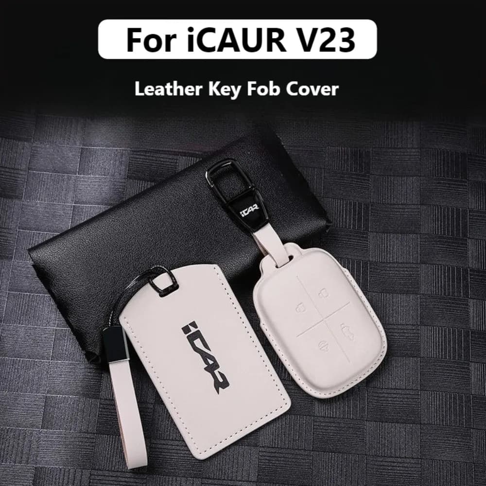 For Chery iCAUR V23 iCAR V23 2024-2026 Leather Key Fob Cover NFC Card Case All-Round Protection Smart Key Shell Card Sleeve