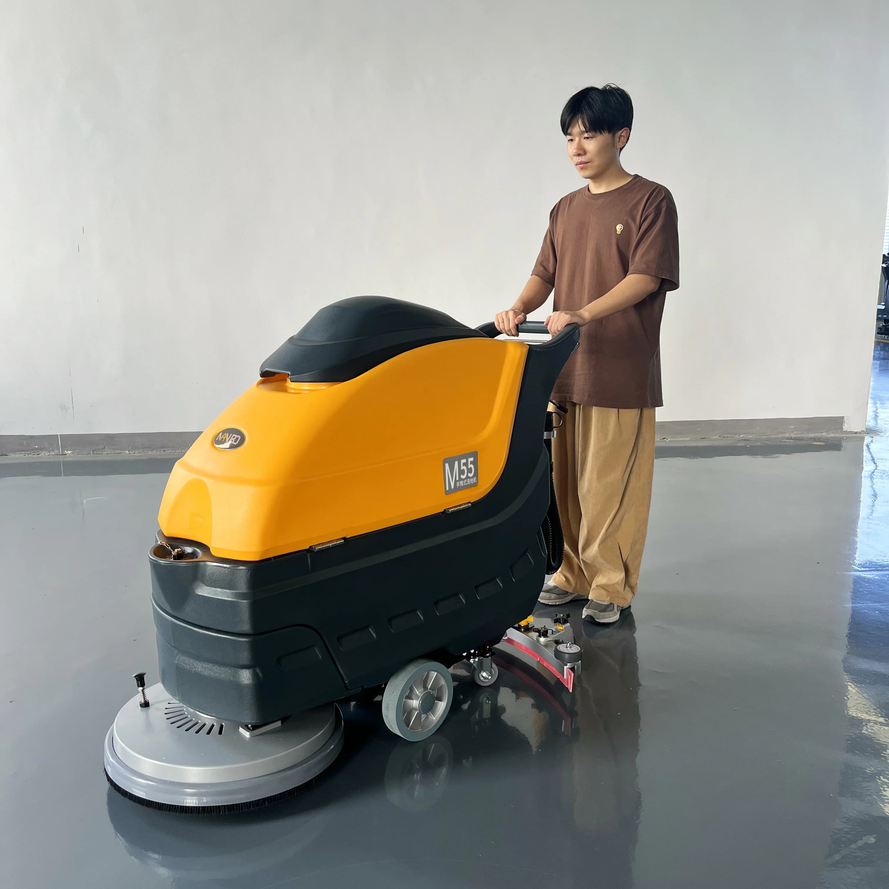 Battery Powered Walk Behind Stand On Spin Rechargeable Sweeper Floor Scrubber Brush Cleaner Machine