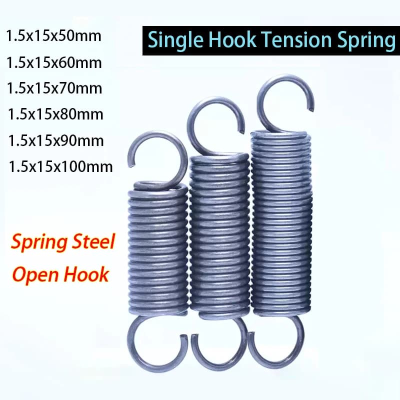 Wire Dia 1.5MM  Outer Diameter 15MM Length 50~100MM 2~100Pcs Spring Steel  Single Hook SpringTension Spring
