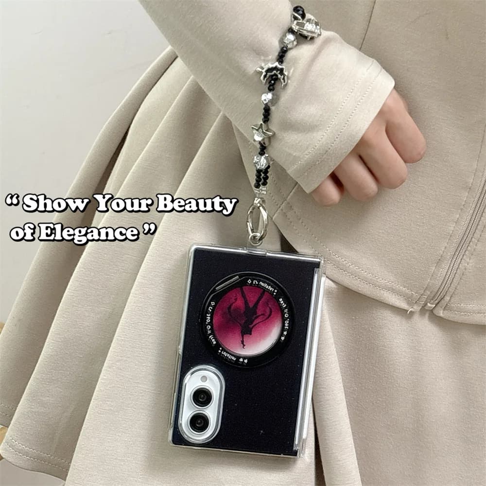 Kawaii black pink Girl Magnetic Phone Case for Samsung Galaxy Z Fold 8 Ultra zfold 8 7 6 5 Cover For Magsafe Stand Chain