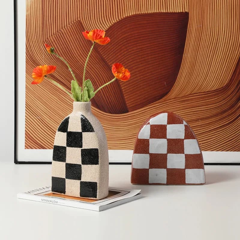 Nordic modern hand-painted lattice sand surface ceramic vase, bed and breakfast creative small ornament set