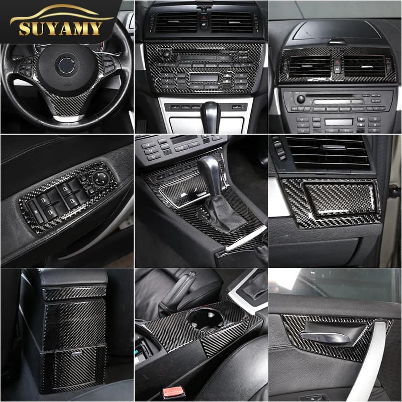 For BMW X3 E83 2006-10 Soft Carbon Fiber Interior Trim Center Console CD Panel Gear Shift Cover Sticker Decorate Car Accessories