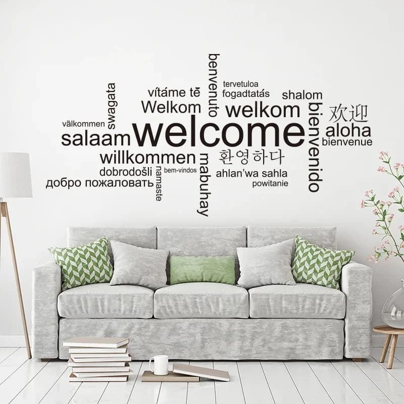 Welcome In Different Languages Wall Sticker Living Room Hello Welcome Quote Family Words Wall Decal Vinyl Decor Murals Z369