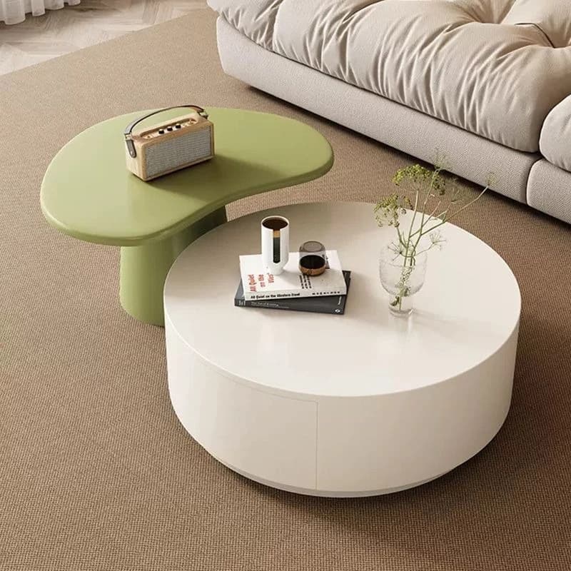 Cream Internet celebrity round coffee table small apartment modern living room simple household light luxury TV cabinet floor