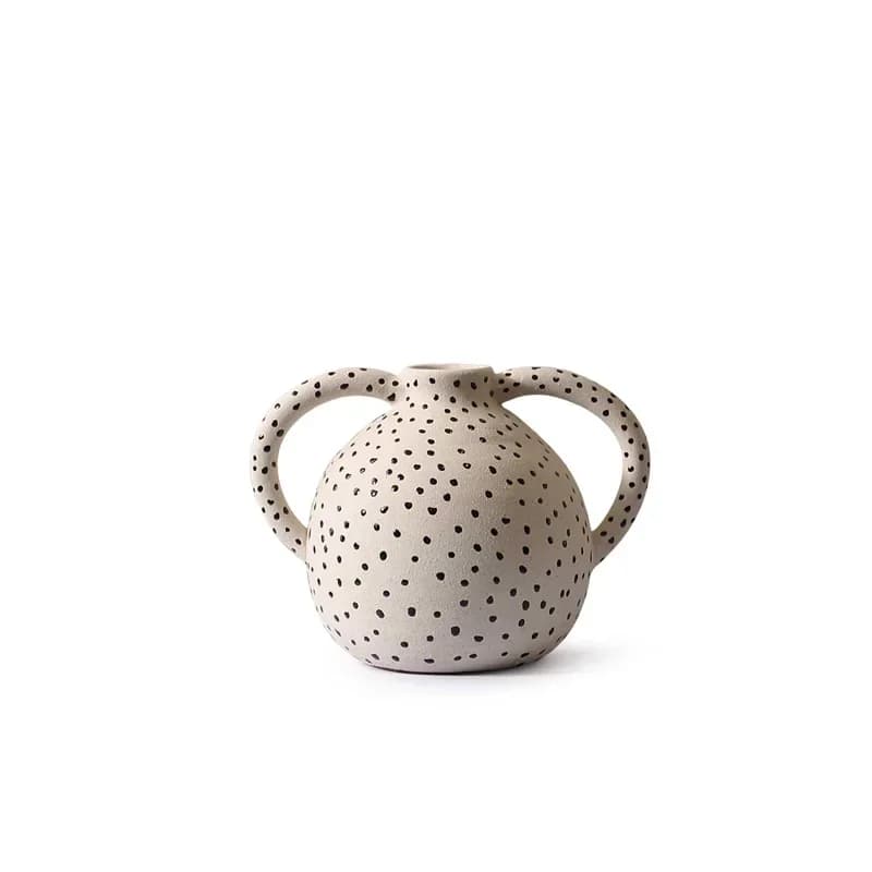 Wabi Sand Wind Handmade Binaural Ceramic Vase Modern Simple Art Flower Arranger Soft Decoration Model Room Ornament