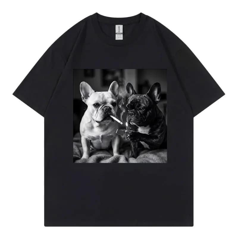 French Bulldog Smoking Funny Dog Meme T Shirt Men Women Vintage Fashion Short Sleeve T-shirts Summer Casual Loose Cotton T-shirt